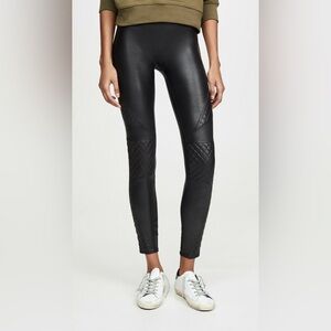 Spanx Black Quilted Faux Leather Leggings Sz M